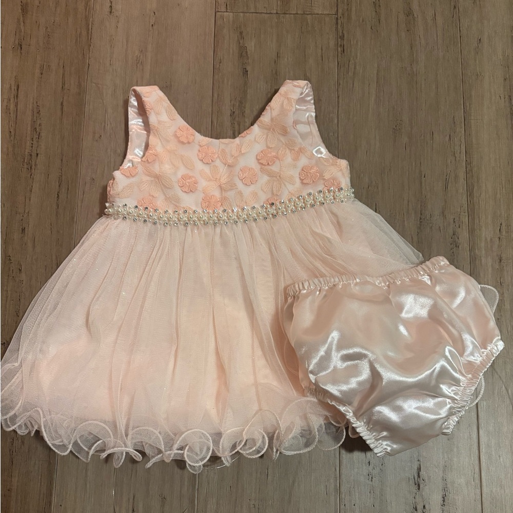 American Princess Pale Pink Floral Tulle Party Dress with Bloomers